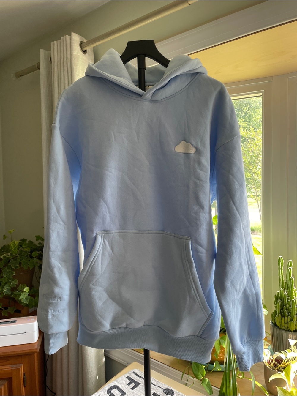 Women's Light Blue Cloud Patch Hoodie Sweater. Comfrt unsex